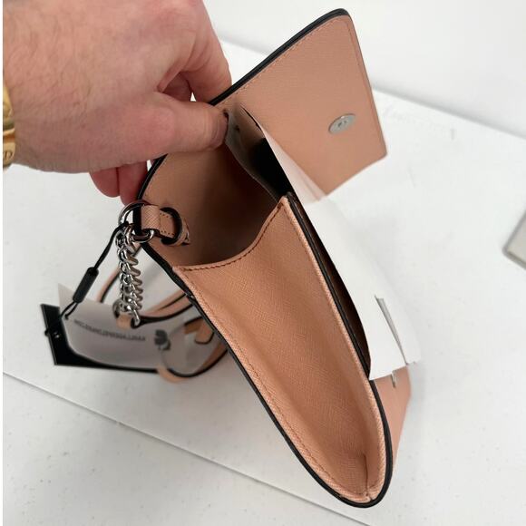 NWT Karl Lagerfeld Paris Connie Peach Leather Crossbody Bag Flap Closure - Picture 9 of 12